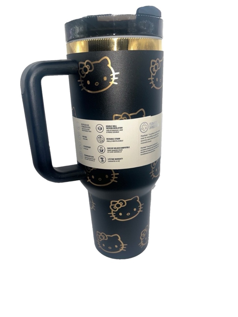 Stanley Black and Gold Hello Kitty Pattern  40oz Quencher Tumbler - Picture 2 of 2